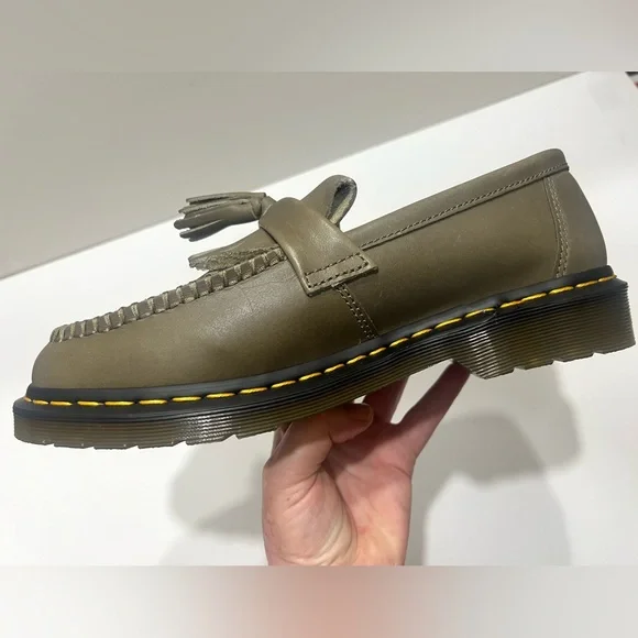 Dr. Martens Men’s Adrian YS Leather Tassel Loafer in Olive Green New - Picture 11 of 16